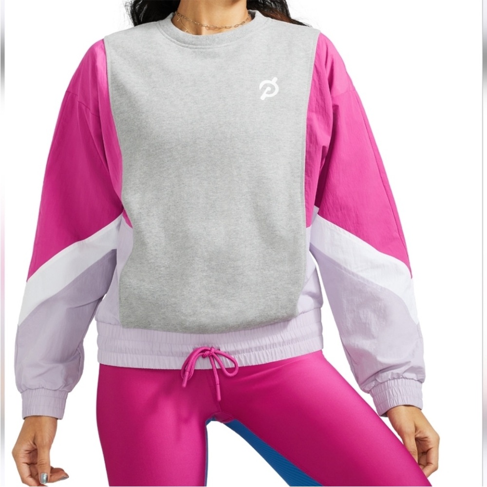 Peloton Chic Fabric Mix Pullover Medium Windbreaker French Terry Knit